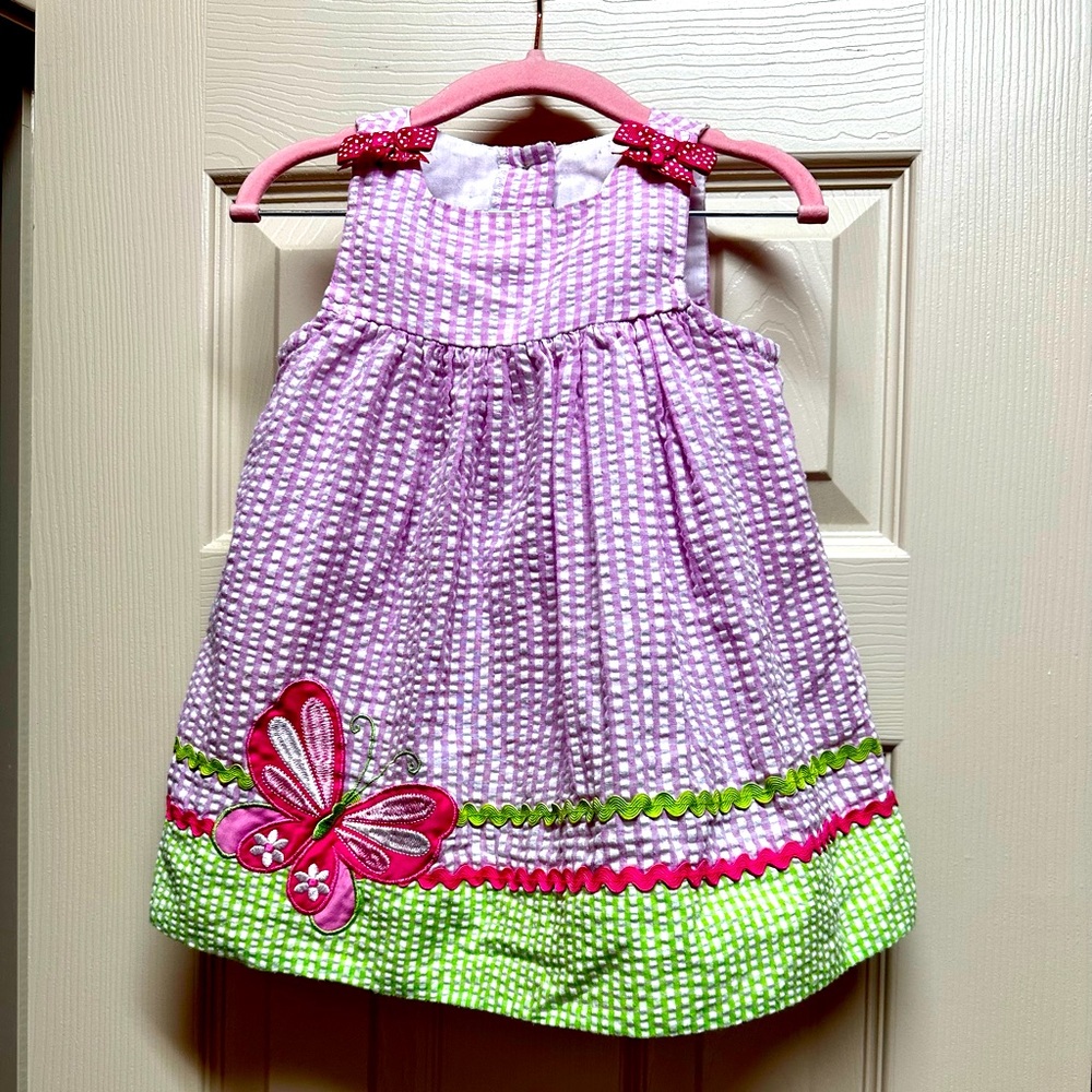 Emily Rose Seersucker 18M Dress with Pink & Lime Green Butterfly